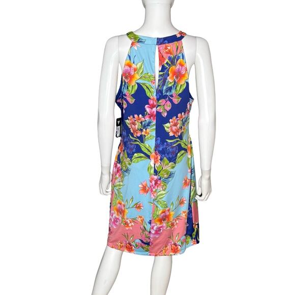 Guess Women’s Floral V-Neck Cocktail And Party Dress Blue Coral Sz 16 NWT - Picture 5 of 8